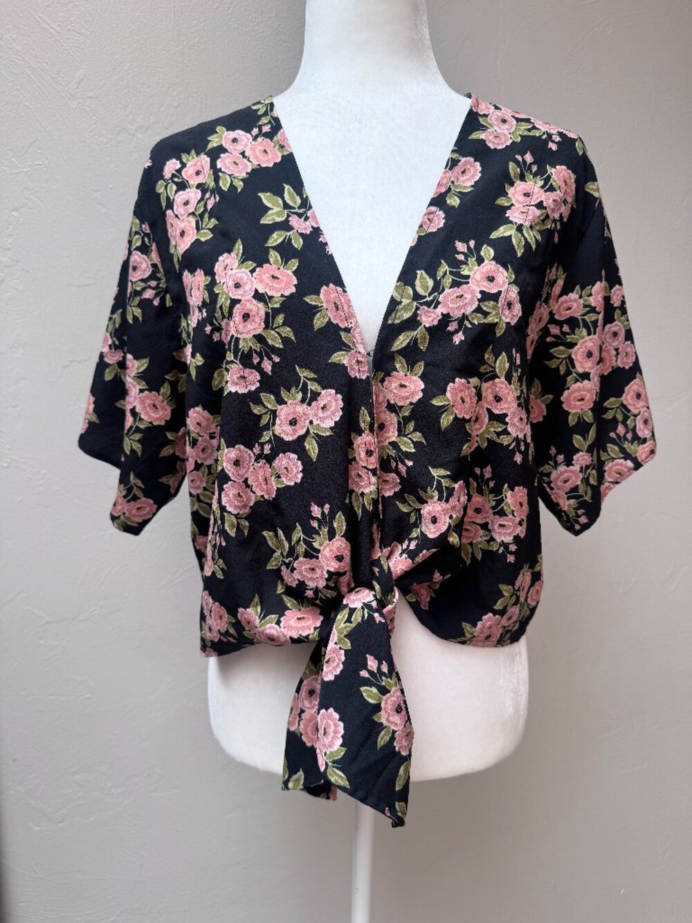 AMUSE SOCIETY CLASP & TIE FRONT SHORT SLEEVE BLOUSE SZ S